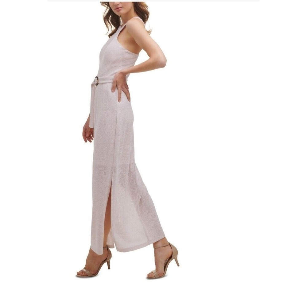 GUESS Women's Size 10 NWT  Blush Beige Textured Zipper Belted Side Slit Dress